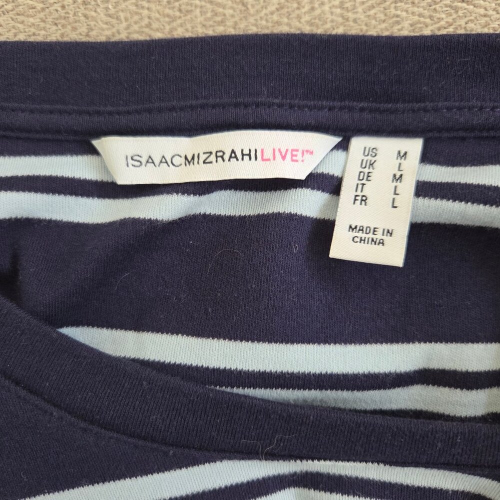 Isaac Mizrahi Top Womens Medium Blue White Stripe Cotton Scoop Neck Bell Sleeve - Picture 10 of 10